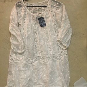 Lucky Brand Women’s White Swiss Dot & Lace Dress